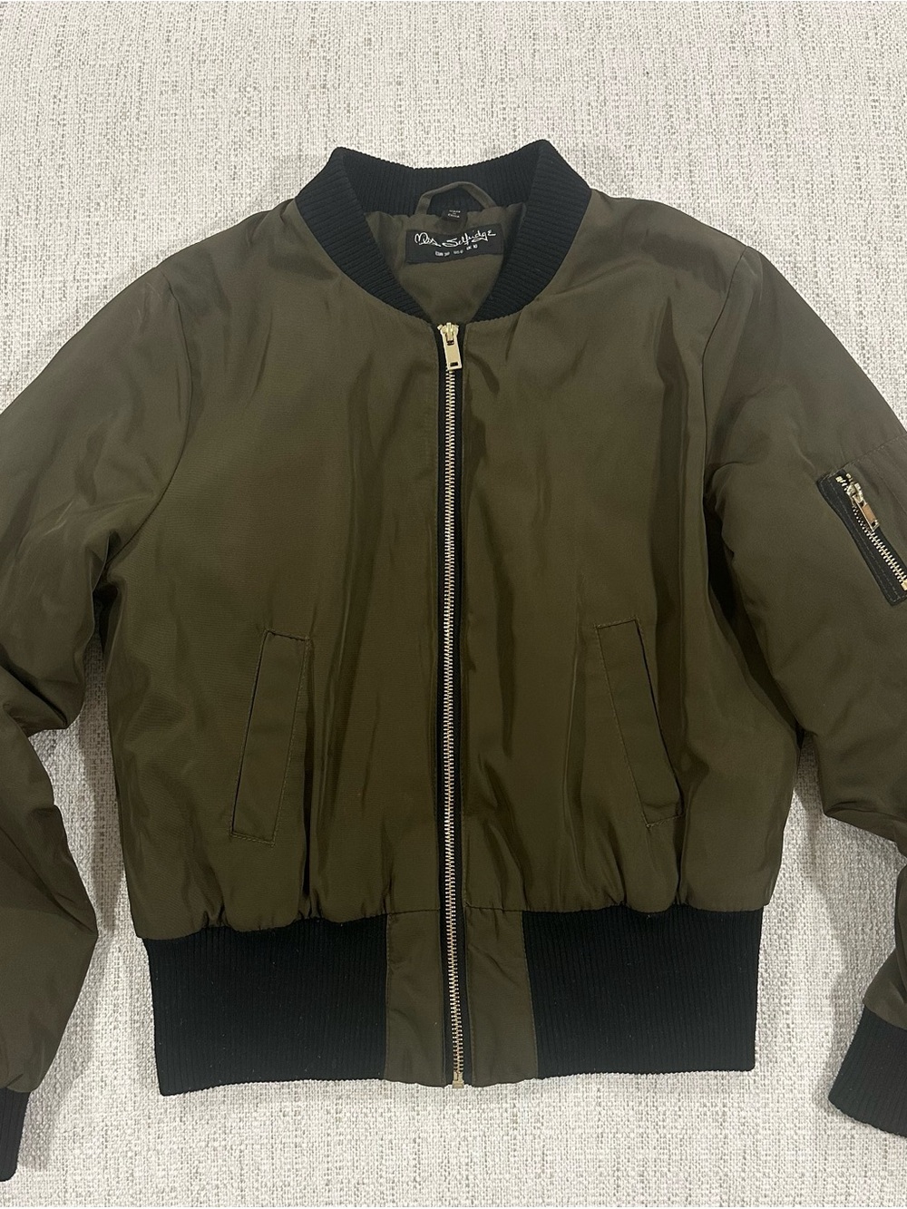 Miss Selfridge Olive Green Gold Zip Bomber Jacket